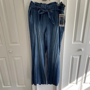 Paperbag Wide Leg Faux Jean Pants